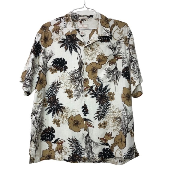 Paradise Collection Hawaiian Shirt 100% Washable Silk SZ Large Tropical Floral - Picture 1 of 7